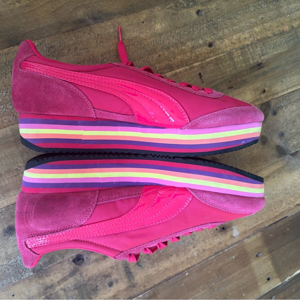 Pink Puma Platform Suede Sneakers with Rainbow 🌈 Soles